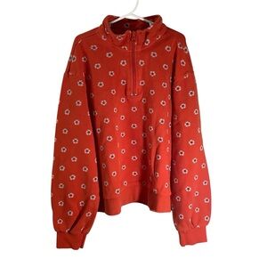 Hanna Andersson Red Orange Floral Quarter-Zip Sweater